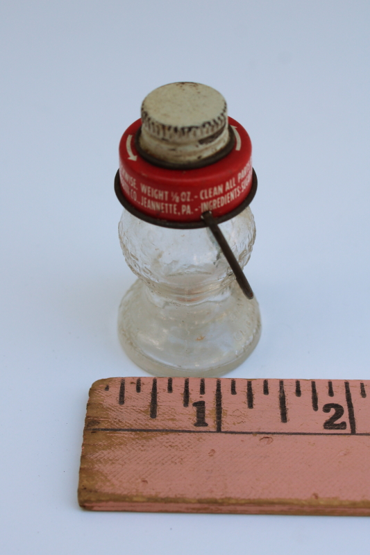 photo of vintage Jeannette glass candy container, tiny lantern miniature w/ metal lid & wire handle, Halloween decor  #1