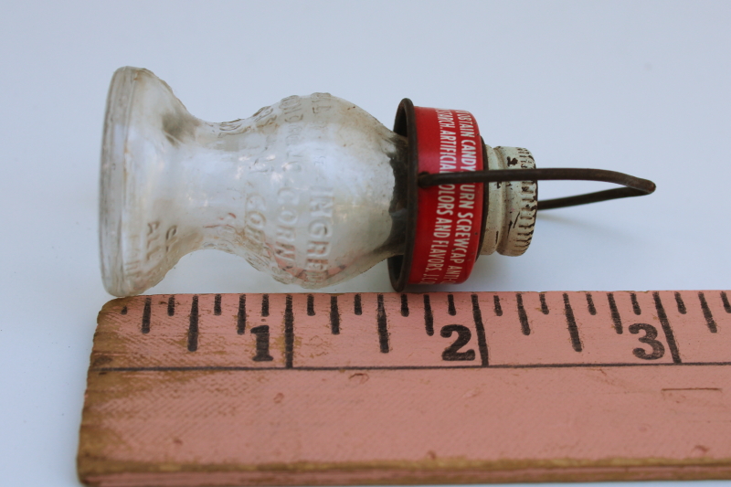 photo of vintage Jeannette glass candy container, tiny lantern miniature w/ metal lid & wire handle, Halloween decor #2