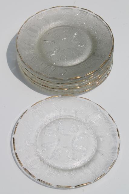 photo of vintage Jeannette glass harp pattern set of 8 depression glass dessert plates #1