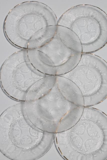 photo of vintage Jeannette glass harp pattern set of 8 depression glass dessert plates #2