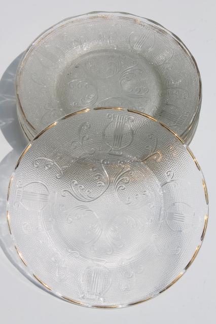 photo of vintage Jeannette glass harp pattern set of 8 depression glass dessert plates #6