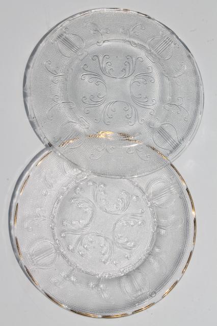 photo of vintage Jeannette glass harp pattern set of 8 depression glass dessert plates #7