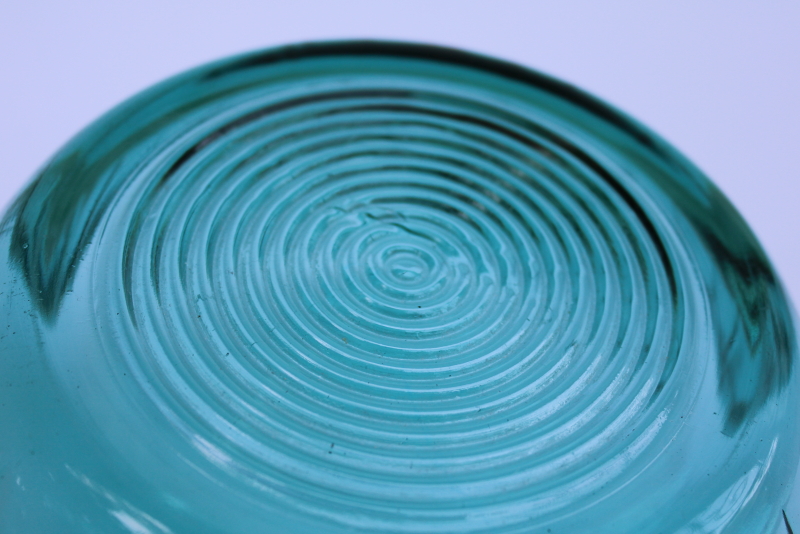 photo of vintage Jeannette glass ultramarine teal green depression glass large salad bowl swirl pattern #3