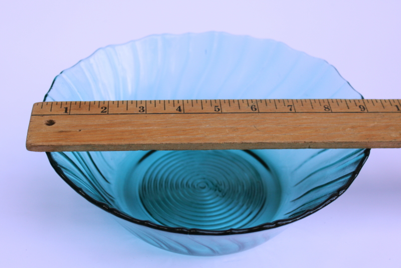 photo of vintage Jeannette glass ultramarine teal green depression glass large salad bowl swirl pattern #7