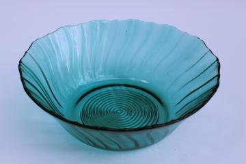 catalog photo of vintage Jeannette glass ultramarine teal green depression glass large salad bowl swirl pattern 