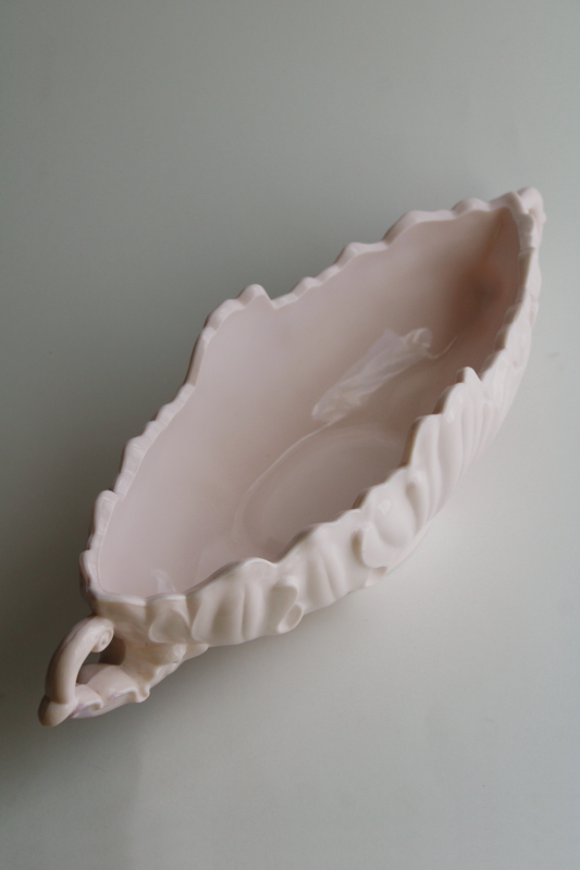 photo of vintage Jeannette shell pink milk glass, long low gondola planter bowl in pretty pastel pink #3