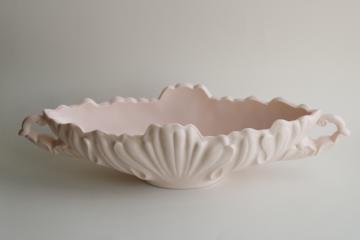 catalog photo of vintage Jeannette shell pink milk glass, long low gondola planter bowl in pretty pastel pink