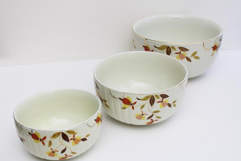 photo of vintage Jewel T Tea Autumn Leaf Hall china nest of mixing bowls, nesting bowl stack #8