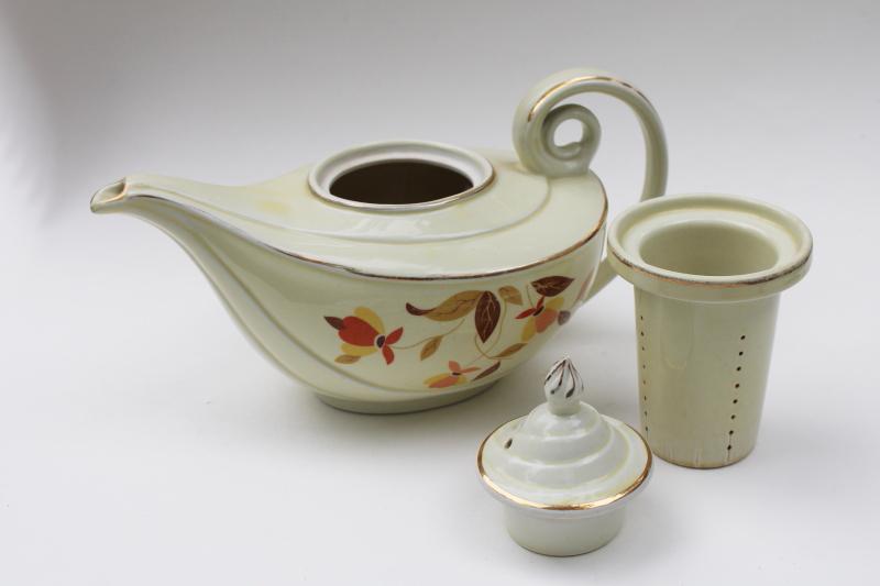 photo of vintage Jewel Tea Hall china Autumn Leaf pattern Aladdin genie lamp tea pot w/ infuser #1