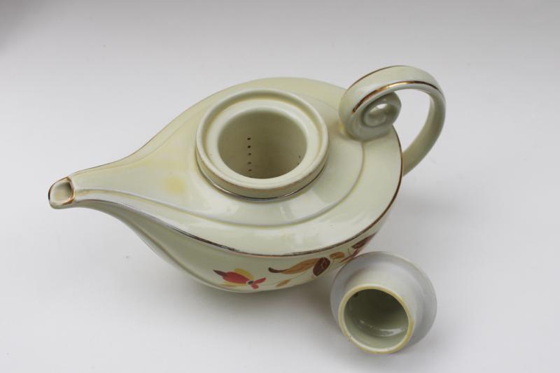 photo of vintage Jewel Tea Hall china Autumn Leaf pattern Aladdin genie lamp tea pot w/ infuser #2