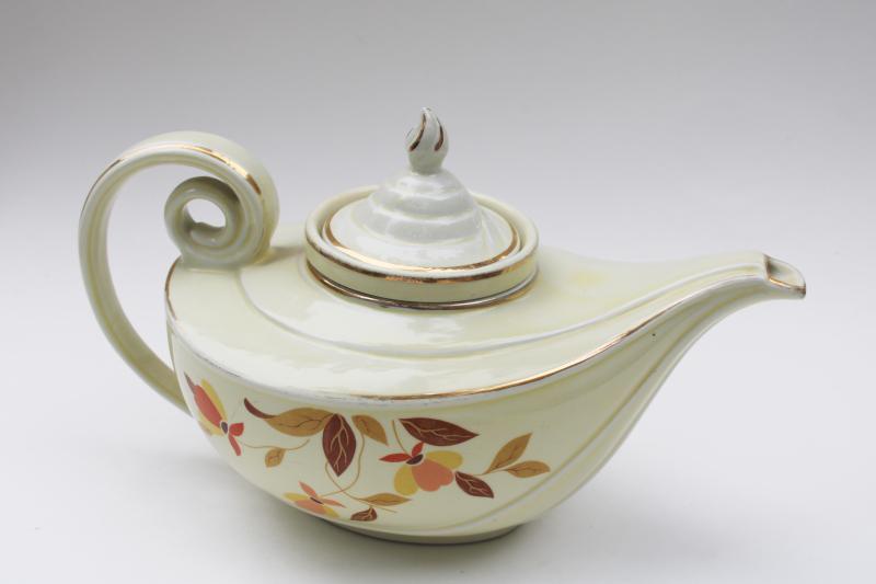 photo of vintage Jewel Tea Hall china Autumn Leaf pattern Aladdin genie lamp tea pot w/ infuser #4