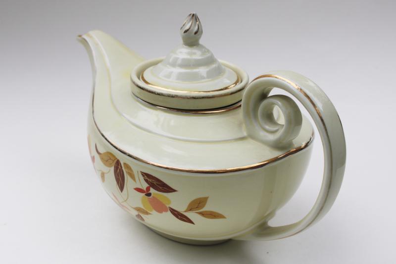 photo of vintage Jewel Tea Hall china Autumn Leaf pattern Aladdin genie lamp tea pot w/ infuser #6