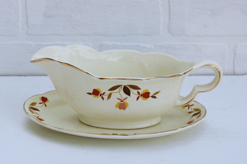 photo of vintage Jewel Tea Hall china Autumn Leaf pattern gravy boat pitcher small platter underplate #1