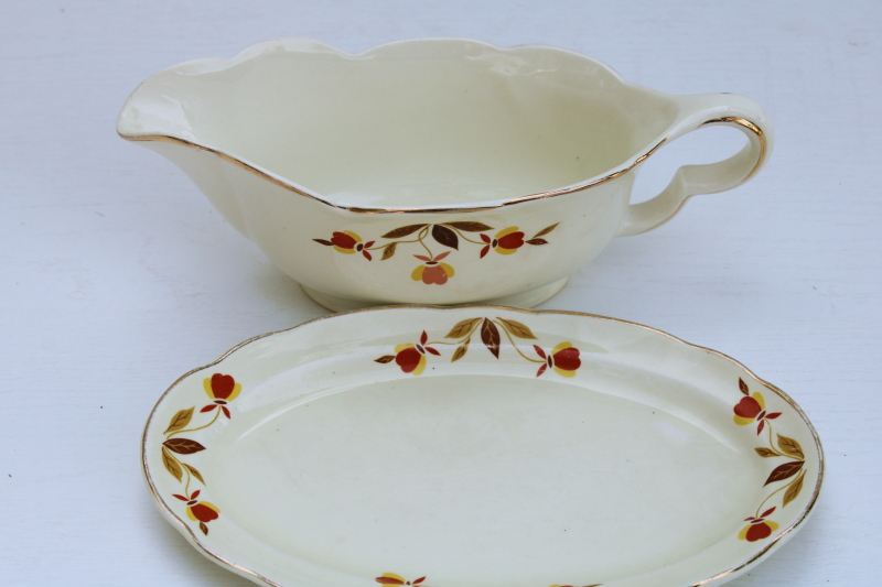 photo of vintage Jewel Tea Hall china Autumn Leaf pattern gravy boat pitcher small platter underplate #2