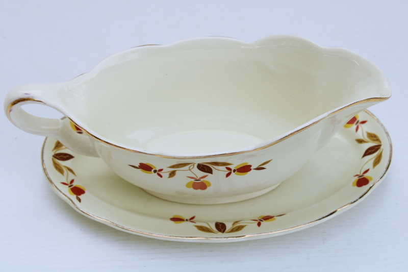 photo of vintage Jewel Tea Hall china Autumn Leaf pattern gravy boat pitcher small platter underplate #3