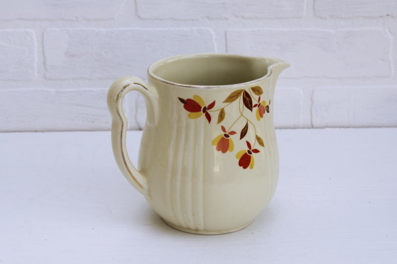 photo of vintage Jewel Tea Hall china Autumn Leaf pattern pitcher, short utility jug very worn #2