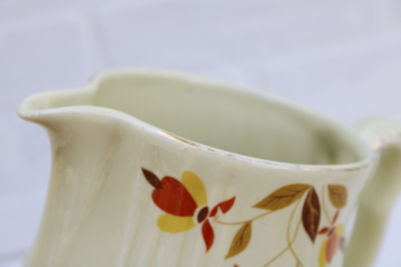 photo of vintage Jewel Tea Hall china Autumn Leaf pattern pitcher, short utility jug very worn #5