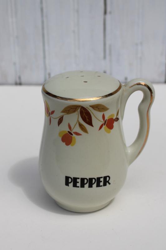 photo of vintage Jewel Tea T Autumn Leaf pattern Hall china range set Pepper shaker spice jar #1