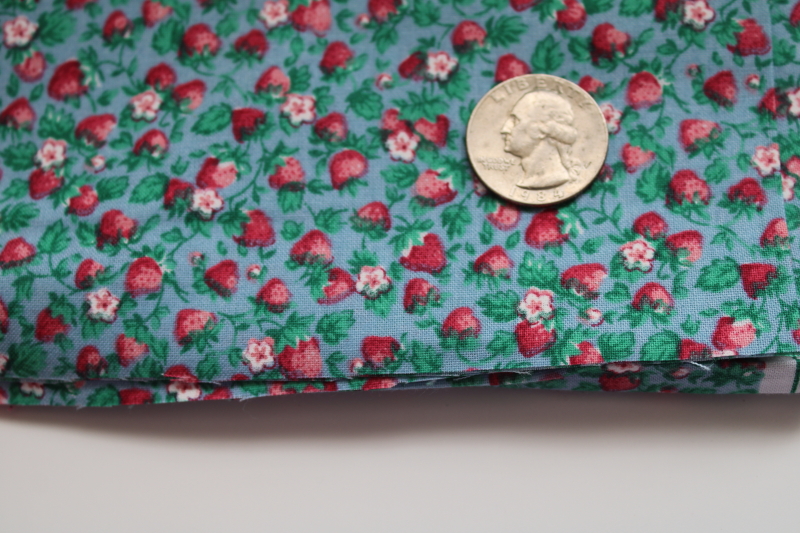 photo of vintage Joan Kessler Concord fabric, wild strawberries tiny print on blue quilting weight cotton  #2