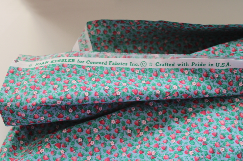 photo of vintage Joan Kessler Concord fabric, wild strawberries tiny print on blue quilting weight cotton  #3