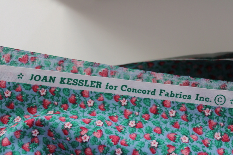 photo of vintage Joan Kessler Concord fabric, wild strawberries tiny print on blue quilting weight cotton  #4