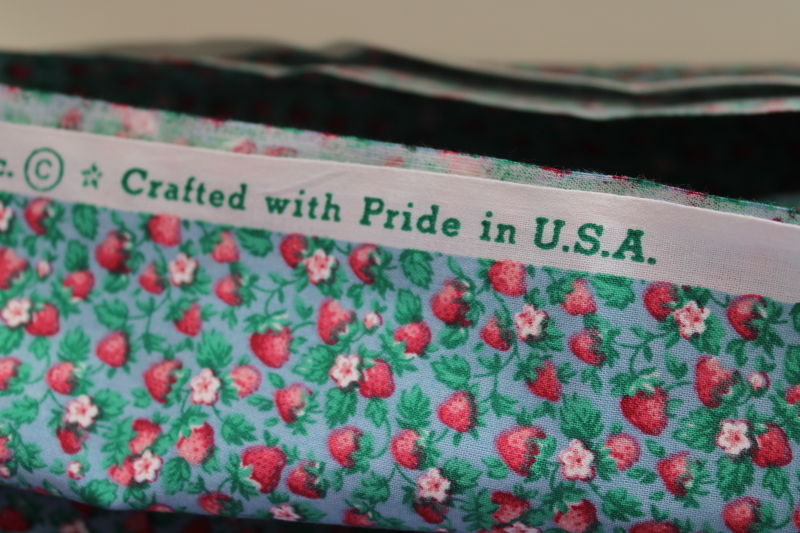photo of vintage Joan Kessler Concord fabric, wild strawberries tiny print on blue quilting weight cotton  #5