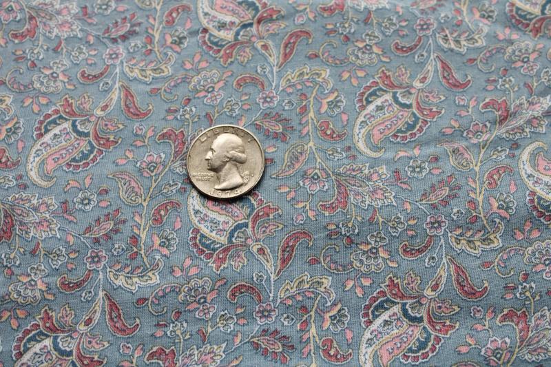 photo of vintage Joan Kessler print cotton fabric, paisley in soft blue & blush pink #1