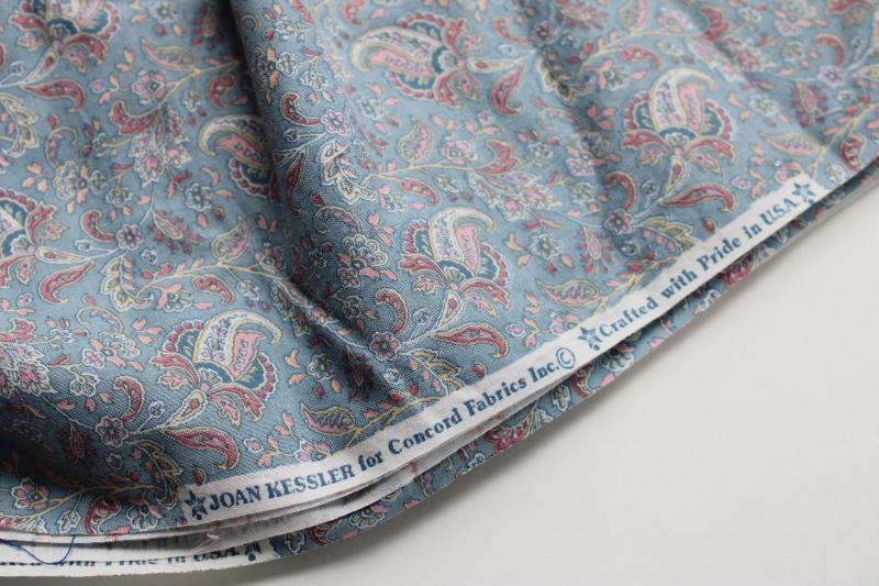 photo of vintage Joan Kessler print cotton fabric, paisley in soft blue & blush pink #2