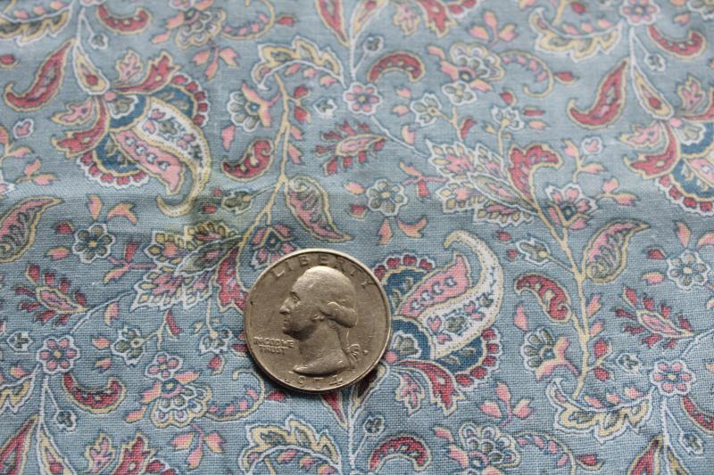 photo of vintage Joan Kessler print cotton fabric, paisley in soft blue & blush pink #4