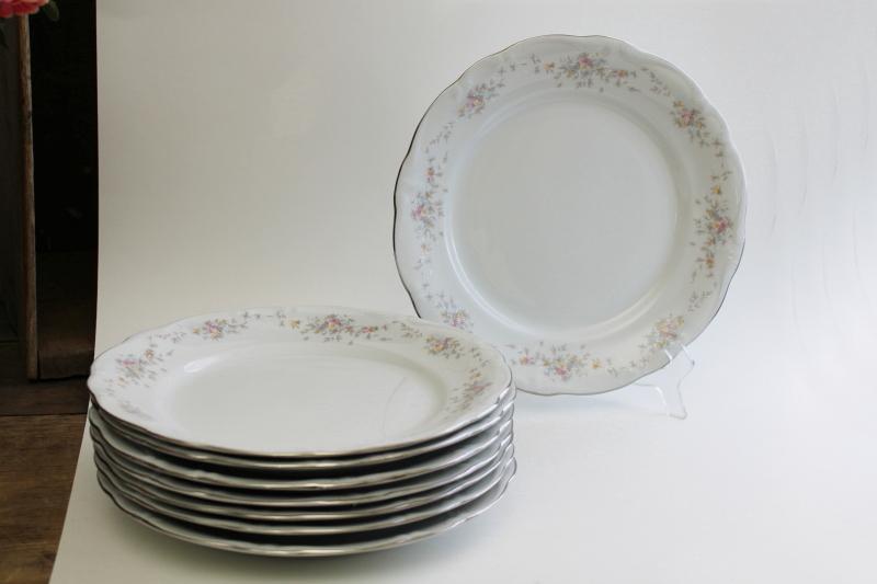 photo of vintage Johann Haviland Bavaria china, Floral Splendor pattern set of 8 dinner plates #1