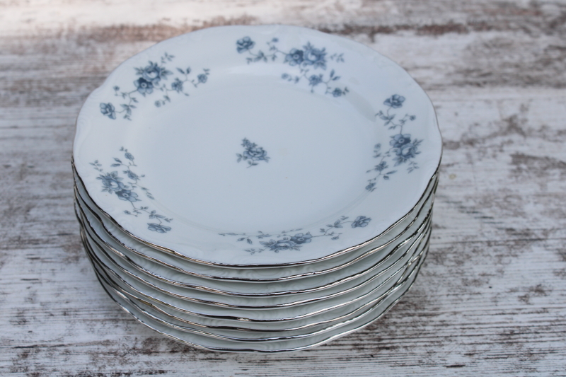 photo of vintage Johann Haviland Blue Garland pattern china bread and butter plates, never used set of 8 #1