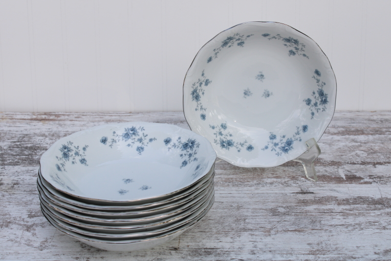 photo of vintage Johann Haviland Blue Garland pattern china coupe soup bowls, never used set of 8 #4