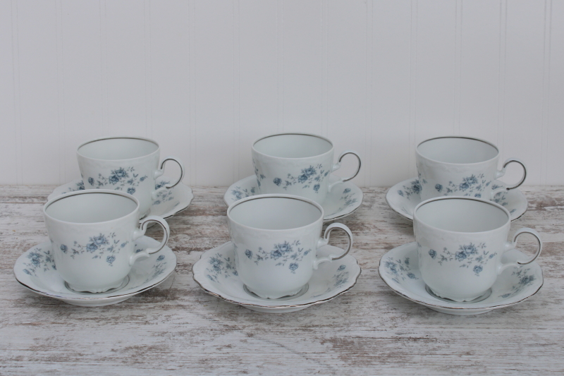 photo of vintage Johann Haviland Blue Garland pattern china cups saucers set of 6, never used #1