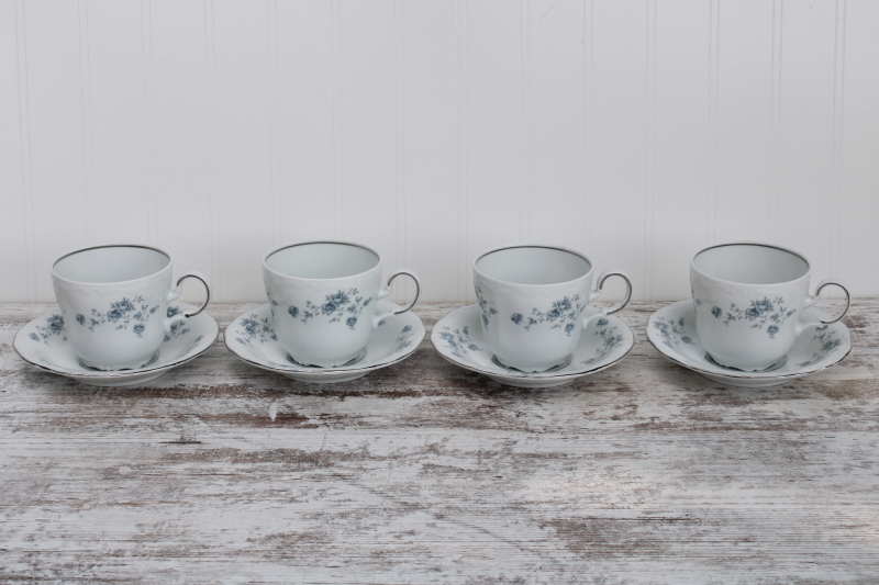 photo of vintage Johann Haviland Blue Garland pattern china cups saucers set of 6, never used #2