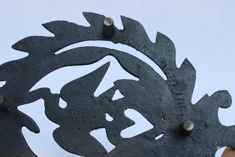 photo of vintage John Wright cast iron trivet wall hanging, American eagle & heart w/ laurel wreath #3
