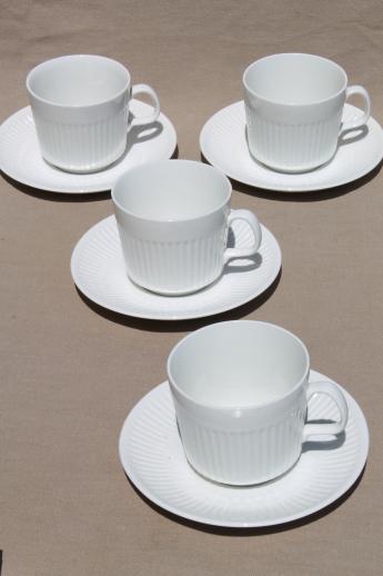 photo of vintage Johnson Bros Athena cups & saucers, ribbed column pattern pure white china #1