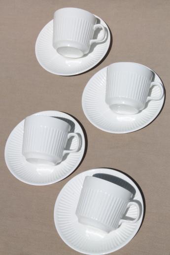 photo of vintage Johnson Bros Athena cups & saucers, ribbed column pattern pure white china #2