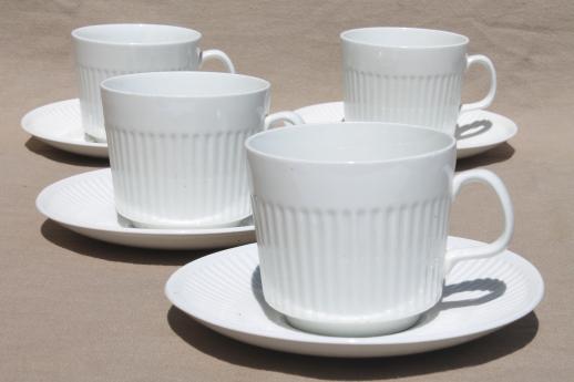 photo of vintage Johnson Bros Athena cups & saucers, ribbed column pattern pure white china #3