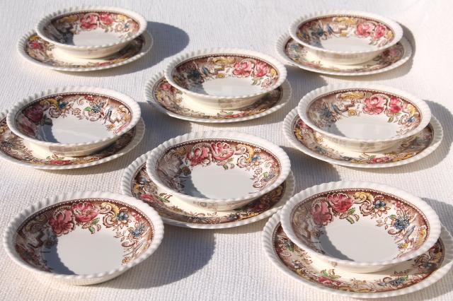 photo of vintage Johnson Bros Devonshire pattern transferware china, small plates and bowls #1