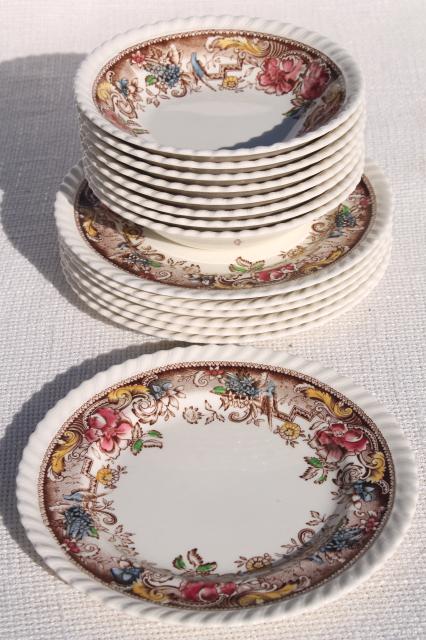 photo of vintage Johnson Bros Devonshire pattern transferware china, small plates and bowls #2