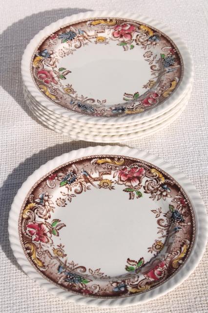 photo of vintage Johnson Bros Devonshire pattern transferware china, small plates and bowls #6