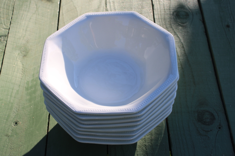 photo of vintage Johnson Bros England Heritage octagonal white ironstone china, 8 cereal bowls  #6