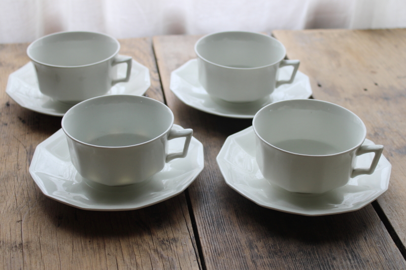 photo of vintage Johnson Bros all white snow white china tea cups & saucers set for 4 #1