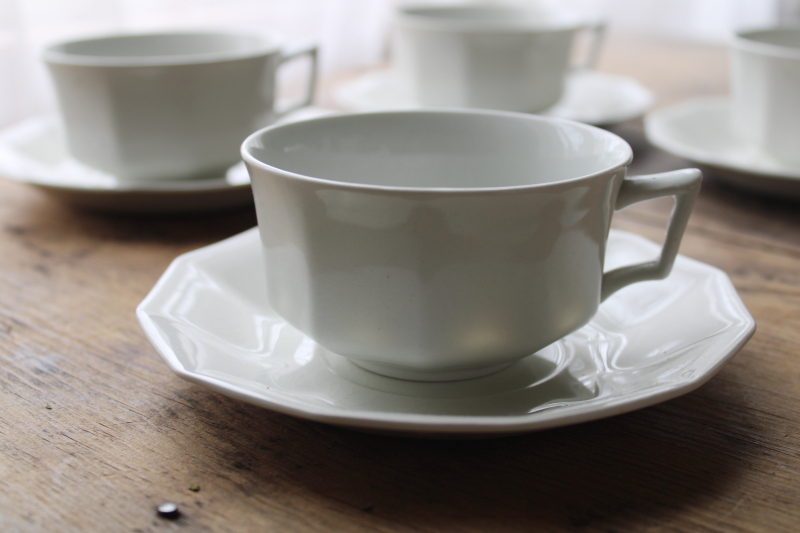 photo of vintage Johnson Bros all white snow white china tea cups & saucers set for 4  #2