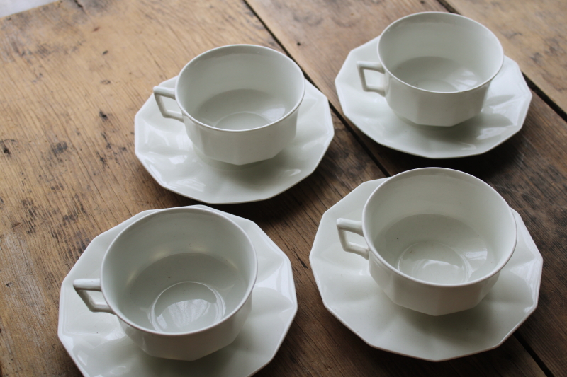 photo of vintage Johnson Bros all white snow white china tea cups & saucers set for 4  #5
