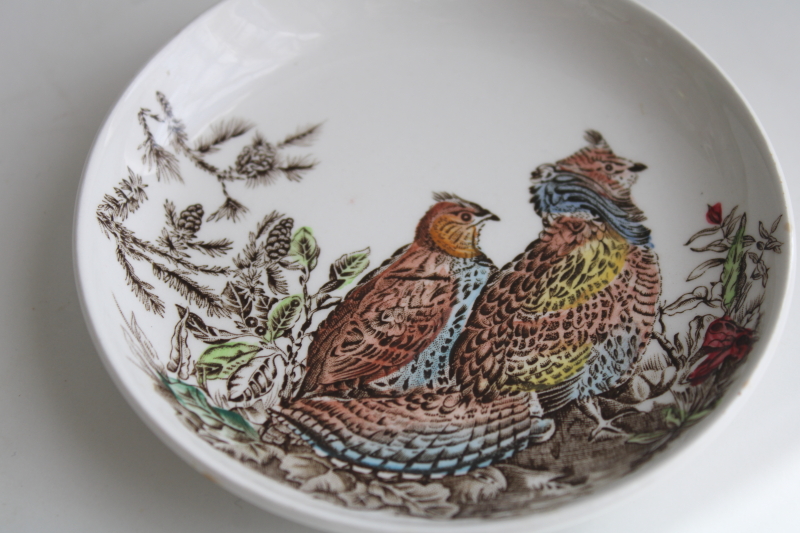 photo of vintage Johnson Bros ironstone china Ruffed Grouse game birds pattern coaster or butter pat plate #2