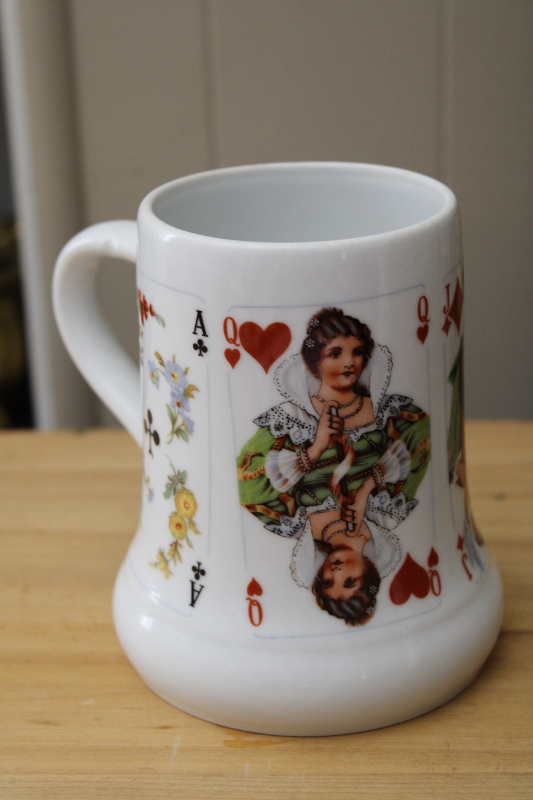 vintage Kaiser Germany porcelain beer stein or mug, playing card suits ...