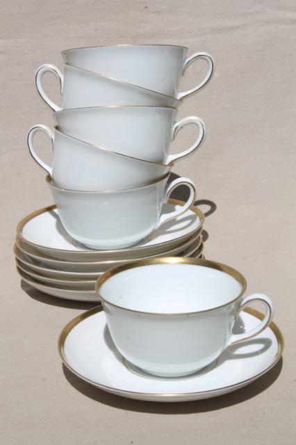 photo of vintage Karlskrona Sweden porcelain cups & saucers, gold wedding band pattern china #1