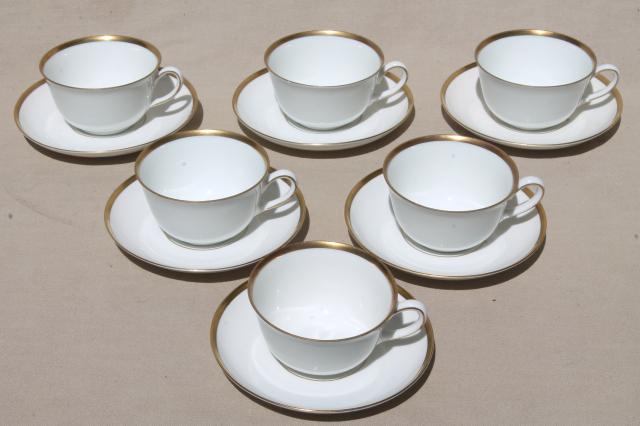 photo of vintage Karlskrona Sweden porcelain cups & saucers, gold wedding band pattern china #2