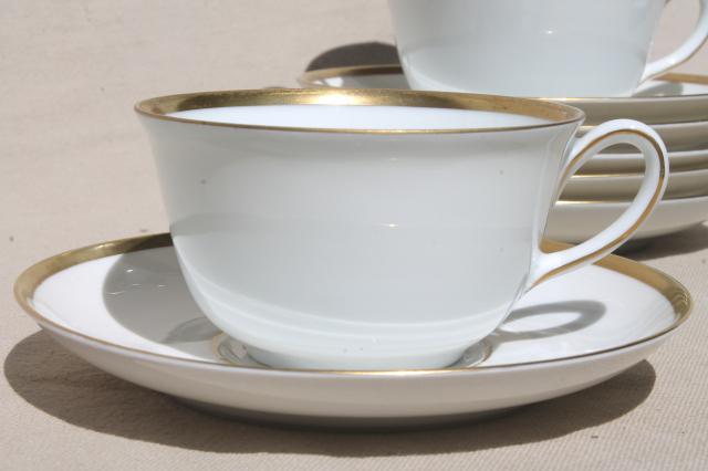 photo of vintage Karlskrona Sweden porcelain cups & saucers, gold wedding band pattern china #3